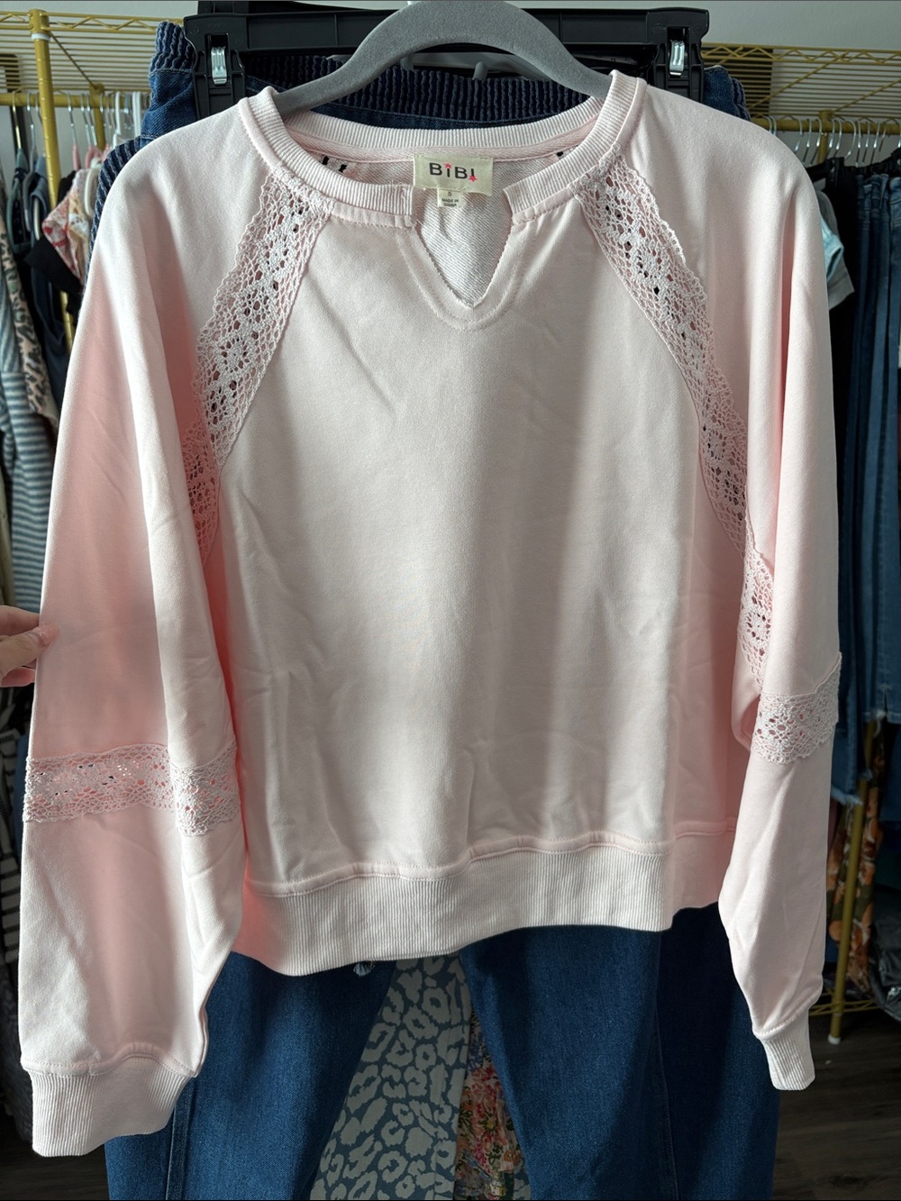 BiBi Soft Blush Lace-Trim Pullover - Picture 2 of 5